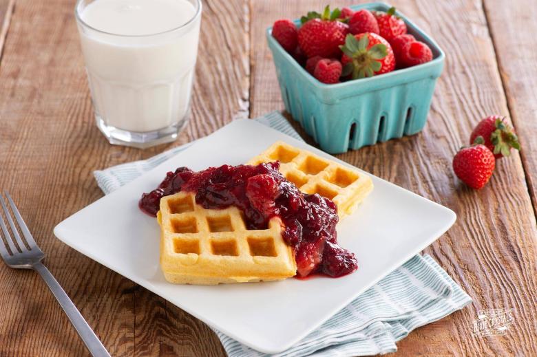 Cornmeal Waffles with Quick Strawberry & Cranberry Fruit Compote