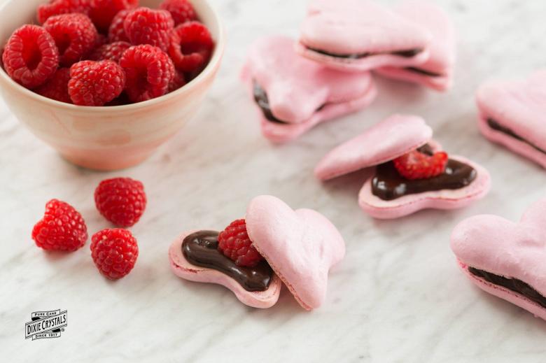 Raspberry and Chocolate Heart Macarons dixie