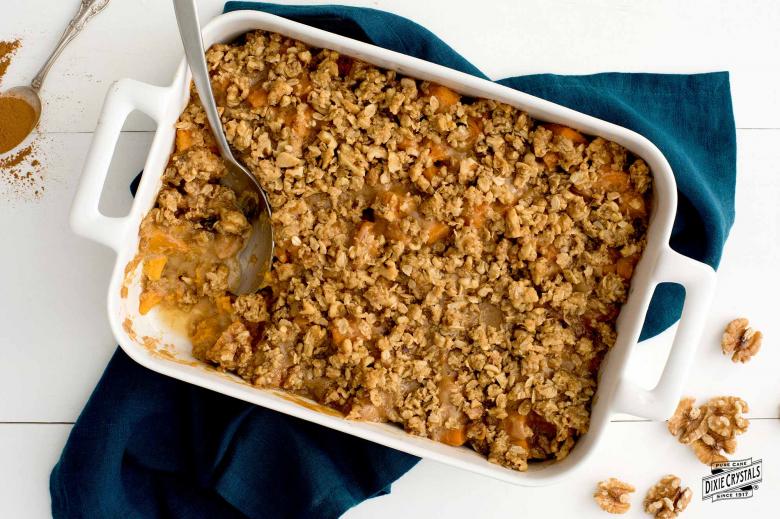 Sweet Potato Casserole with Brown Sugar Walnut Crumb Topping dixie