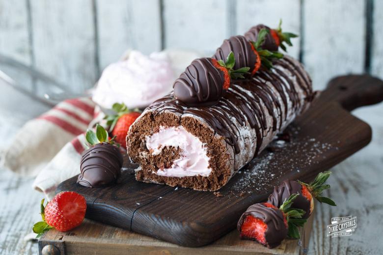 Chocolate Covered Strawberry Cake Roll