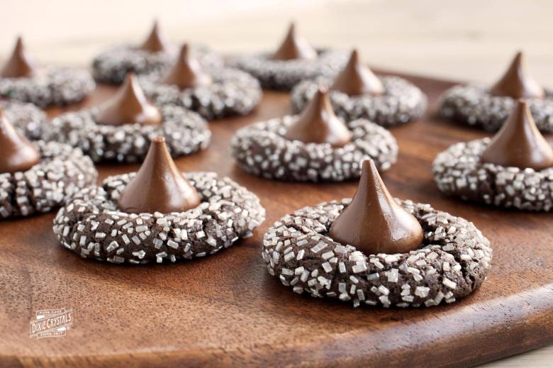 Sparkling Hershey Kiss Cocoa Cookies