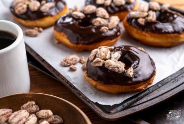 Chocolate Glazed Doughnuts With Candied Pecans