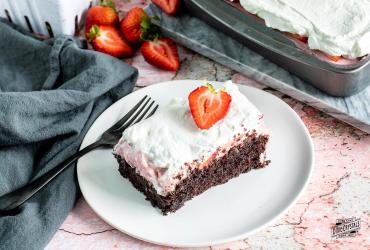 Chocolate Strawberry Poke Cake