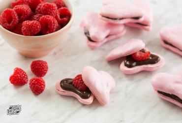 Raspberry and Chocolate Heart Macarons dixie